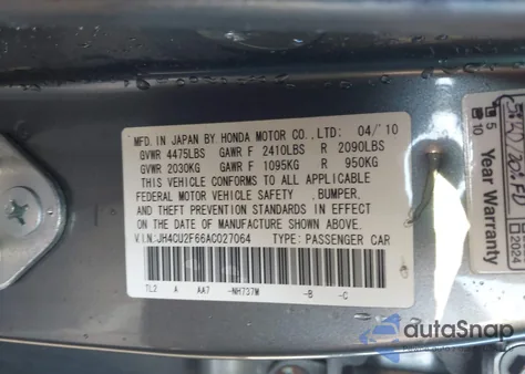 2010 Acura Tsx 2.4 z USA, uszkodzony, nr VIN JH4CU2F66AC027064